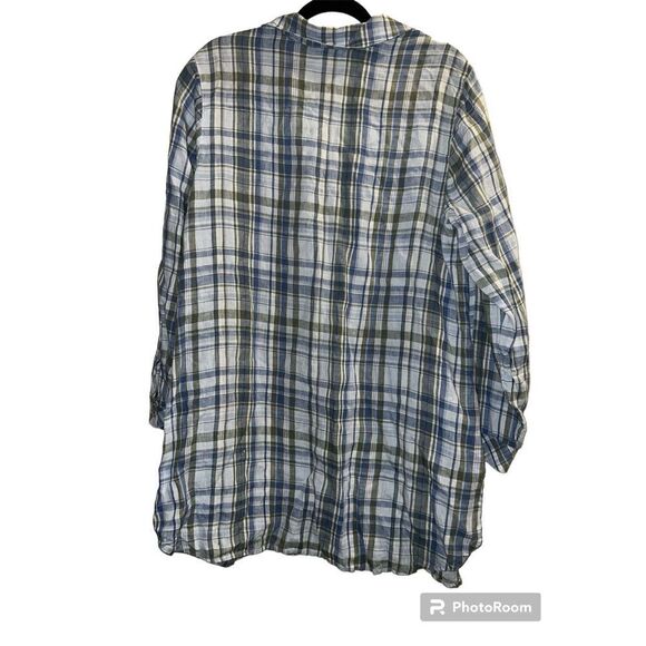 ✨J.Jill Love Linen Button Front Roll Tab Sleeve Plaid Sz XL Tall Tunic Blouse✨ - Picture 3 of 8